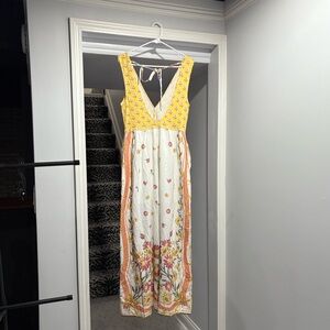 Free People Bali Honeydew Jumpsuit yellow and White Floral mix NWOT Gorgeous!
